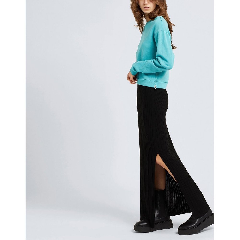 RIB-KNIT SIDE SPLIT MIDI SKIRT Black - Small